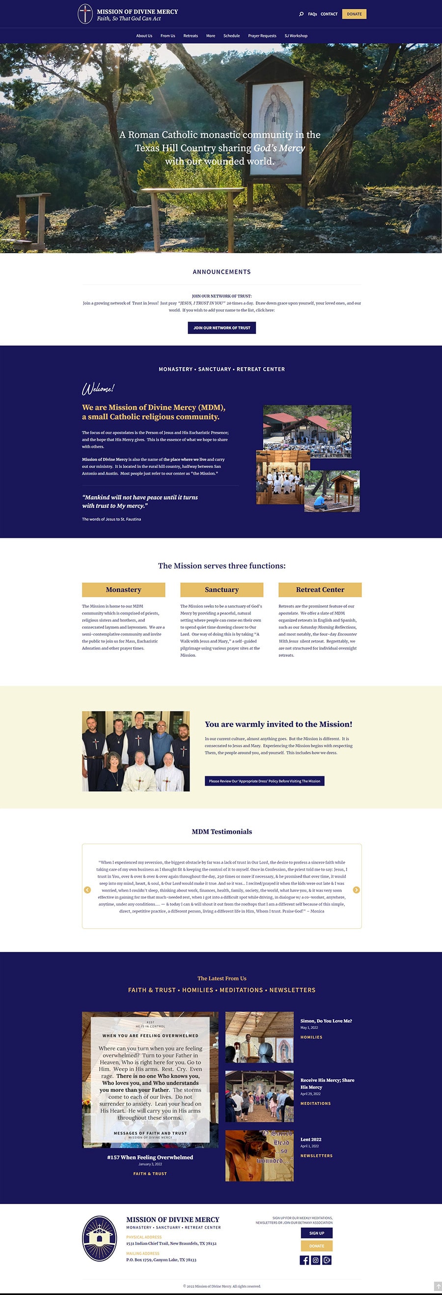 mission of divine mercy new braunfels website design